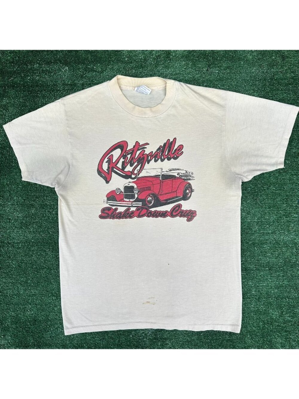 Vintage 80s Ritzville Hot Rods T-Shirt Beige L Single Stitch Car Show Grunge